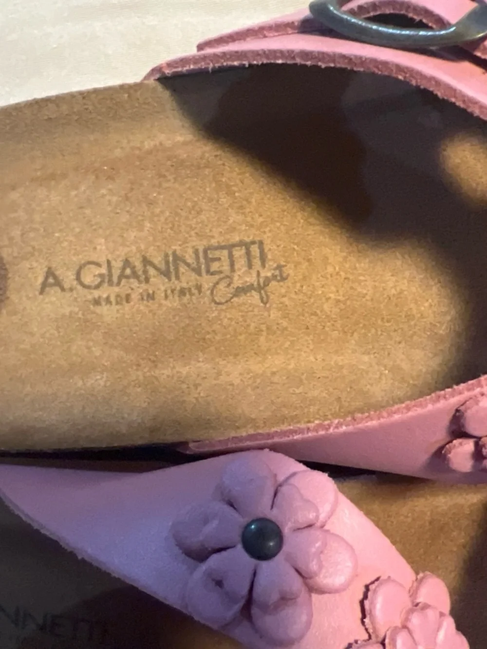 A. Giannetti Pink Floral Buckle Footbed Sandals